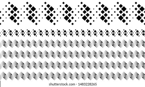 Repeating square pattern divider line set - abstract black and white vector graphic elements from diagonal squares