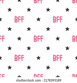 Repeating stars and the abbreviation BFF. Best friends forever. Cute seamless pattern. Simple vector illustration.