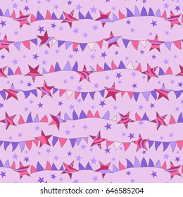 Repeating Stars Banners Pattern / Lavender Starry Sky Background / Global Colors saved with pattern swatches