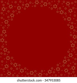 Repeating stars silhouette pattern on the red background. Border frame with space for text. Christmas and Happy New Year symbol concept vector illustration