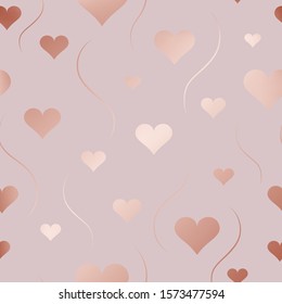Repeating stylish sparkle texture rose gold. Beautiful golden background. Seamless pattern glitter marble hearts, lines. Elegant romantic concept for design  wrapping paper, gift wrapper, wallpaper
