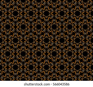 Repeating swoosh pattern in hexagon layout - seamless editable repeating vector background wallpaper (orange on black)