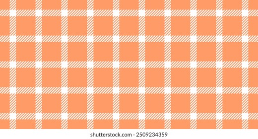 Repeating textile plaid texture, indian pattern fabric background. Robe check vector seamless tartan in atomic tangerine and white color.