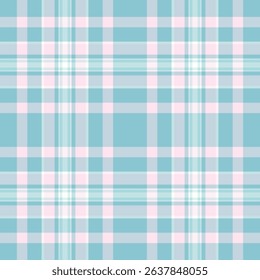 Repeating texture check seamless, striped pattern plaid background. British vector tartan fabric textile in light and cyan colors palette.