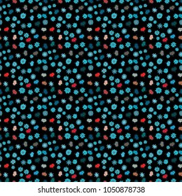 Repeating texture. Seamless hearts pattern. Cute black, blue and red colors elements. Valentine':s Day card seamless background pattern heart. Vector illustration.