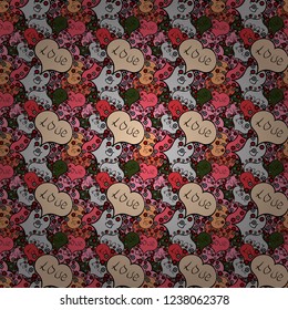 Repeating texture. Seamless hearts pattern. Vector illustration. Cute pink, gray and black colors elements. Valentine':s Day card seamless background pattern heart.