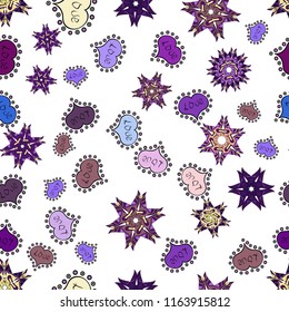 Repeating texture. Valentines Day. Vector illustration. White, violet and purple seamless heart pattern. Pattern for wrapping. Typography lettering poster.
