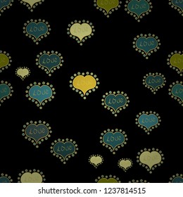 Repeating texture. Valentines Day. Vector illustration. Typography lettering poster. Pattern for wrapping. Yellow, blue and black seamless heart pattern.