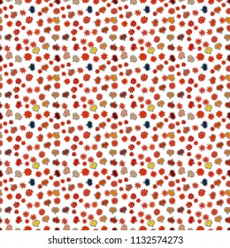 Repeating texture. Vector illustration. Cute white, red and orange colors elements. Seamless hearts pattern. Valentine':s Day card seamless background pattern heart.