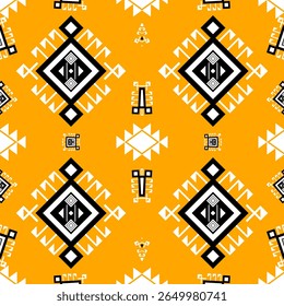 Repeating Thai pattern in strong yellow and black contrast. Perfect for traditional craft-themed vector sets and tribal textile-inspired backgrounds.