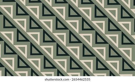 Repeating triangle stripe design in muted greens and tans, ideal for retro-style decorative uses and backgrounds.