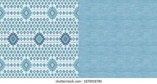 Repeating Tribal Diamond Pattern and Textured Knit Fabric on Pastel Blue Gray Background