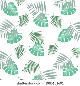 Wiederholung tropischer Muster mit Monstera-Blättern einzeln auf weißem Hintergrund. Vektorgrafik