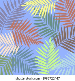 Repeating Tropical Pattern with Palm Leaves in Creative Colorful Design. Vector Illustration