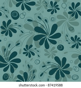 Repeating turquoise floral pattern with dark flowers vector)