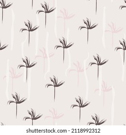 Repeating vector abstract pattern. Simple, tropical background texture with leaves, palm silhouettes. Fresh organic design. gray, white, pale pink colors for decor, wallpapers, fabrics, textiles