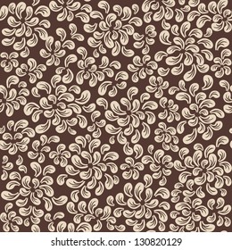 Repeating vector floral and feather pattern, beige on brown