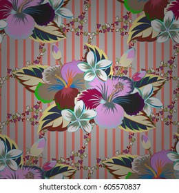 Repeating vector Flower Pattern. Modern Motley Floral seamless pattern in pink and blue colors. Floral Print.