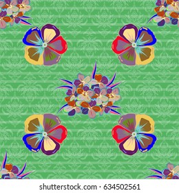 Repeating vector Flower Pattern. Modern Motley Floral seamless pattern in yellow and purple colors. Floral Print.