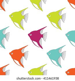 Repeating vector  pattern with aquarium fish angelfish