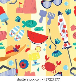 Repeating Vector Pattern Of Beach And Vacation Illustrations