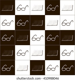 Repeating vector  pattern with books and glasses
