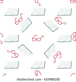Repeating vector  pattern with books and glasses