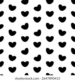 Padrão vetorial repetitivo de um punhado de silhuetas cardíacas. Padrão infinito. Ornamento romântico sem costura. Fundo incolor isolado. Símbolos românticos do amor. Ideia para web design.