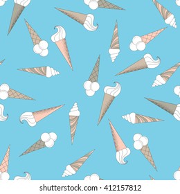 Repeating vector  pattern with cute ice cream horns