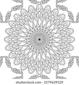 repeating vector pattern designs, black and white backgrounds, batik patterns, tribal, carved and geometric, oriental ethnic patterns, traditional designs and illustrations. 73