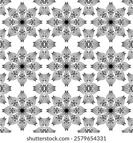 repeating vector pattern designs, black and white backgrounds, batik patterns, tribal, carved and geometric, oriental ethnic patterns, traditional designs and illustrations. 146