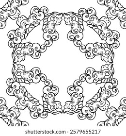 repeating vector pattern designs, black and white backgrounds, batik patterns, tribal, carved and geometric, oriental ethnic patterns, traditional designs and illustrations. 155