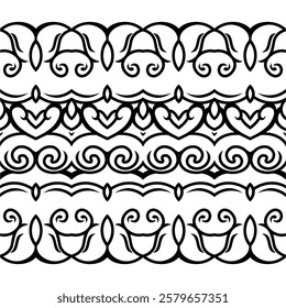 repeating vector pattern designs, black and white backgrounds, batik patterns, tribal, carved and geometric, oriental ethnic patterns, traditional designs and illustrations. 178