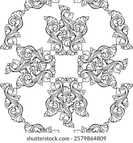 repeating vector pattern designs, black and white backgrounds, batik patterns, tribal, carved and geometric, oriental ethnic patterns, traditional designs and illustrations.301