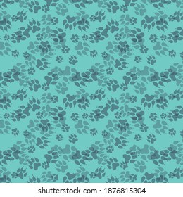 Repeating Vector Pattern Dog Animal Paw Prints on Dusty Teal Background