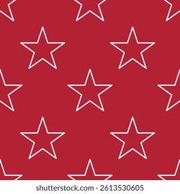 A repeating vector pattern of white outlined stars on a red background, creating a bold and festive design.