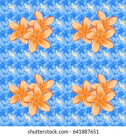 Repeating vector plumeria flowers pattern. Modern motley floral seamless pattern on a beige background. Floral print.