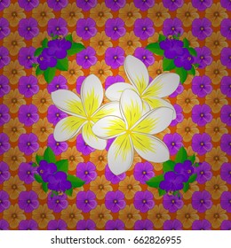 Repeating vector plumeria flowers pattern. Modern motley floral seamless pattern on a orange background. Floral print.