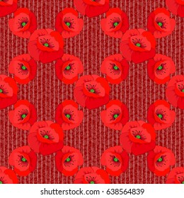 Repeating vector poppy flowers pattern. Modern motley floral seamless pattern on a red background. Floral print.