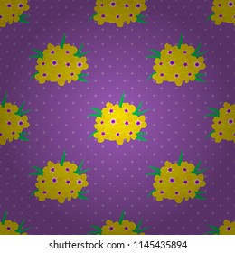 Repeating vector primrose flowers pattern. Modern motley floral seamless pattern in green, violet and yellow colors. Floral print.