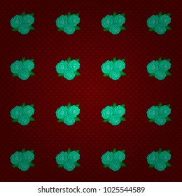 Repeating vector rose flowers and green leaves pattern. Modern motley floral seamless pattern in red, green and blue colors. Floral print.