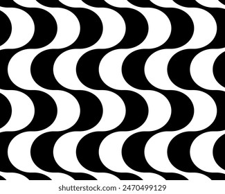 Repeating vertical black and white waves in Portuguese pavement style. Copacabana sidewalk mosaic pattern. Famous beach promenade in Rio de Janeiro. Brasilian symbol. Vector graphic illustration.