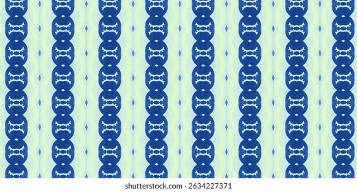 A repeating vertical stripe pattern with bold navy oval motifs and soft light blue tones.