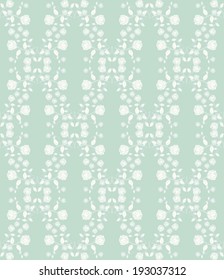 Repeating vintage rose pattern on teal background