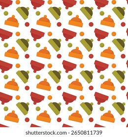 Repeating warm hats design. Seamless knit hat pattern for cozy winter