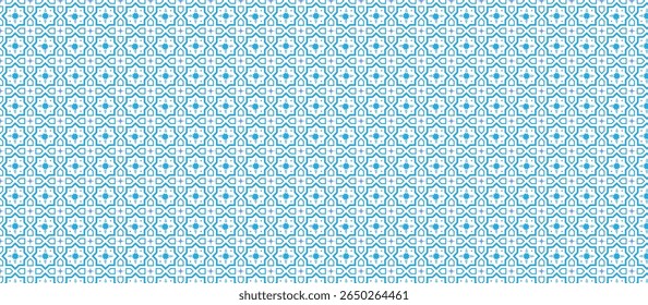 Repeating White Background Pattern of Light-Blue Interlocking Shapes Forming Star-Like and Floral Motifs with Pixelated Dotted Lines for a Dense, Decorative, Muted, and Symmetrical Abstract Design