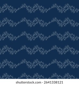 Repeating White Floral Wave Pattern on Deep Midnight Blue Background