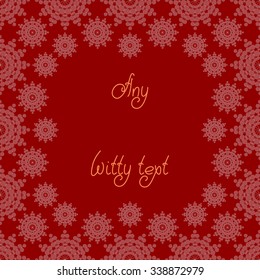Repeating white snowflakes silhouette  pattern on the red background. Border frame with space for text. Christmas and Happy New Year symbol concept. Vector illustration eps 10 