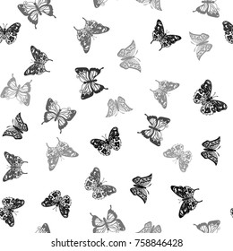 Repeating white-black pattern with silhouettes butterflies (vector)