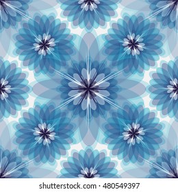 Repeating white-grey-blue floral pattern with vintage translucent flowers, vector eps10